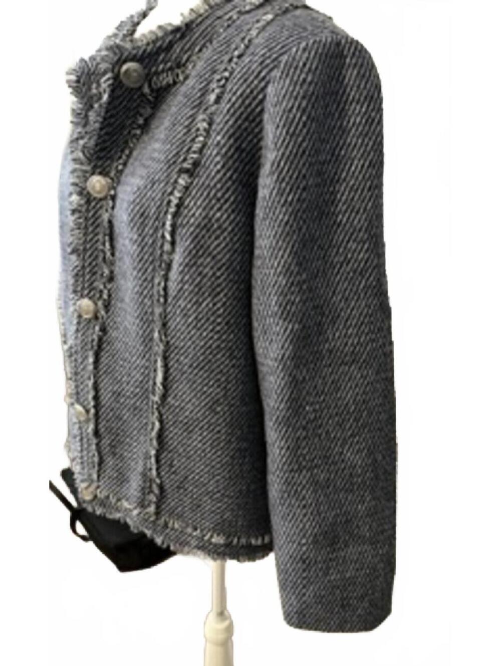 Chico's Tweed Button-Up Jacket with Fringe Detail SIZE 16 - Picture 5 of 8